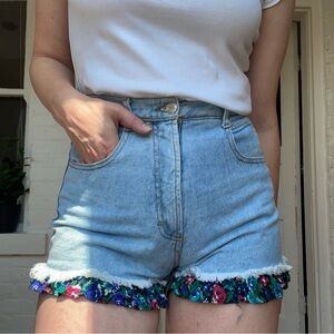 Vintage Ruffle Hem Floral High Rise Shorts